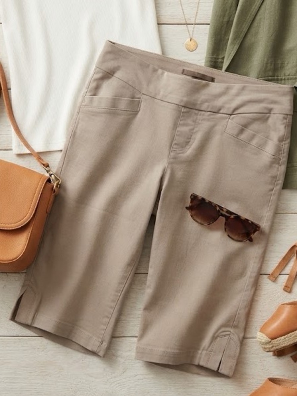 Lee Sculpting Slim Fit Mid Rise Short Pants in khaki